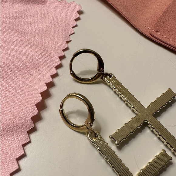 Gold and Rhinestone Cross Earrings - Picture 16 of 16